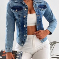 Veste En Jean À Rabat À Bouton