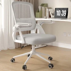 Chaise de Bureau Ergonomique en Maille, Bras Rabattables, Chaise de Jeu avec Coussin à Mi-Dossier, Support Lombaire pour le Travail à Domicile et à la Chambre