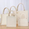 Sac d'épicerie en toile de jute, fourre-tout en coton, sacs à main écologiques, sac de rangement portable – Image 4