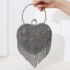 Sac de soirée en strass motif cœur, sac à main argenté pour femmes, – Image 2