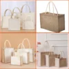 Sac d'épicerie en toile de jute, fourre-tout en coton, sacs à main écologiques, sac de rangement portable – Image 1