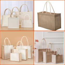 Sac d'épicerie en toile de jute, fourre-tout en coton, sacs à main écologiques, sac de rangement portable