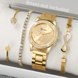 4 pièces/ensemble mode strass femmes montres de luxe en acier bande dames montre à Quartz Bracelets ensemble Reloj Mujer (sans boîte)