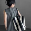 Sac en toile rayée pour femmes, fourre-tout de grande capacité – Image 5