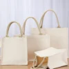 Sac d'épicerie en toile de jute, fourre-tout en coton, sacs à main écologiques, sac de rangement portable – Image 3