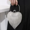 Sac de soirée en strass motif cœur, sac à main argenté pour femmes, – Image 4