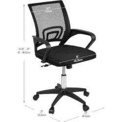 Chaise de Bureau Ergonomique à Dossier Moyen en Maille avec Accoudoirs, Fauteuil d'Ordinateur Noir, Mobilier avec Support Lombaire