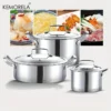 Ensemble de casseroles en acier inoxydable 16/20/24cm, Pot à soupe épais à Angle droit, Pot à lait, Pot à frire, cuiseur vapeur, ustensiles de cuisine – Image 1