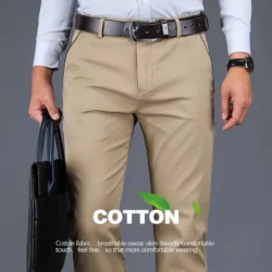 Pantalon décontracté homme classique - Coupe droite ample et taille haute - Tissu 98% coton avec élastique