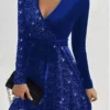 Mini robe trapèze sexy à manches longues pour femme - Couleur unie et scintillante pour les fêtes - 4 coloris disponibles – Image 2
