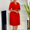 Robe col en V couleur unie plissée robe Maxi africaine pour femmes de grande taille robe de soirée élégante Petite robes formelles – Image 4