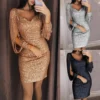 Mini Robe Pailletée Femme | Manches Longues, Col en V & Dos Évidé | Robe de Soirée Moulante Sexy – Image 5