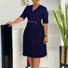Robe col en V couleur unie plissée robe Maxi africaine pour femmes de grande taille robe de soirée élégante Petite robes formelles – Image 2